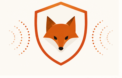 A fox head inside a shield, with sound waves stopping at the shield's edge